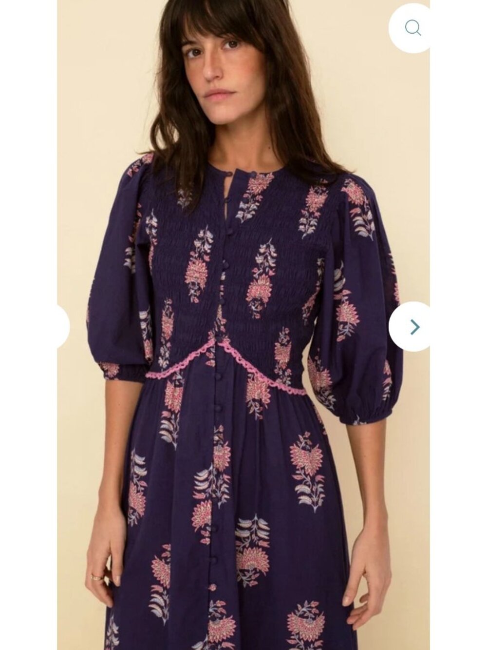 SONMER Peasant Magnolia Maxi Dress Small Womens Purple Ballon Sleeves Smocked - Picture 2 of 16